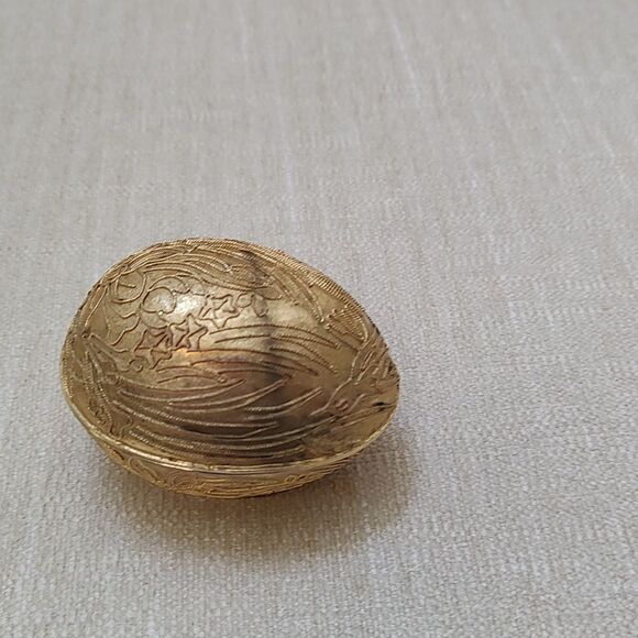 Cloisonne Gold Nesting Egg and Box Hand Painted Enamel Floral and Bird Vintage - Picture 8 of 11